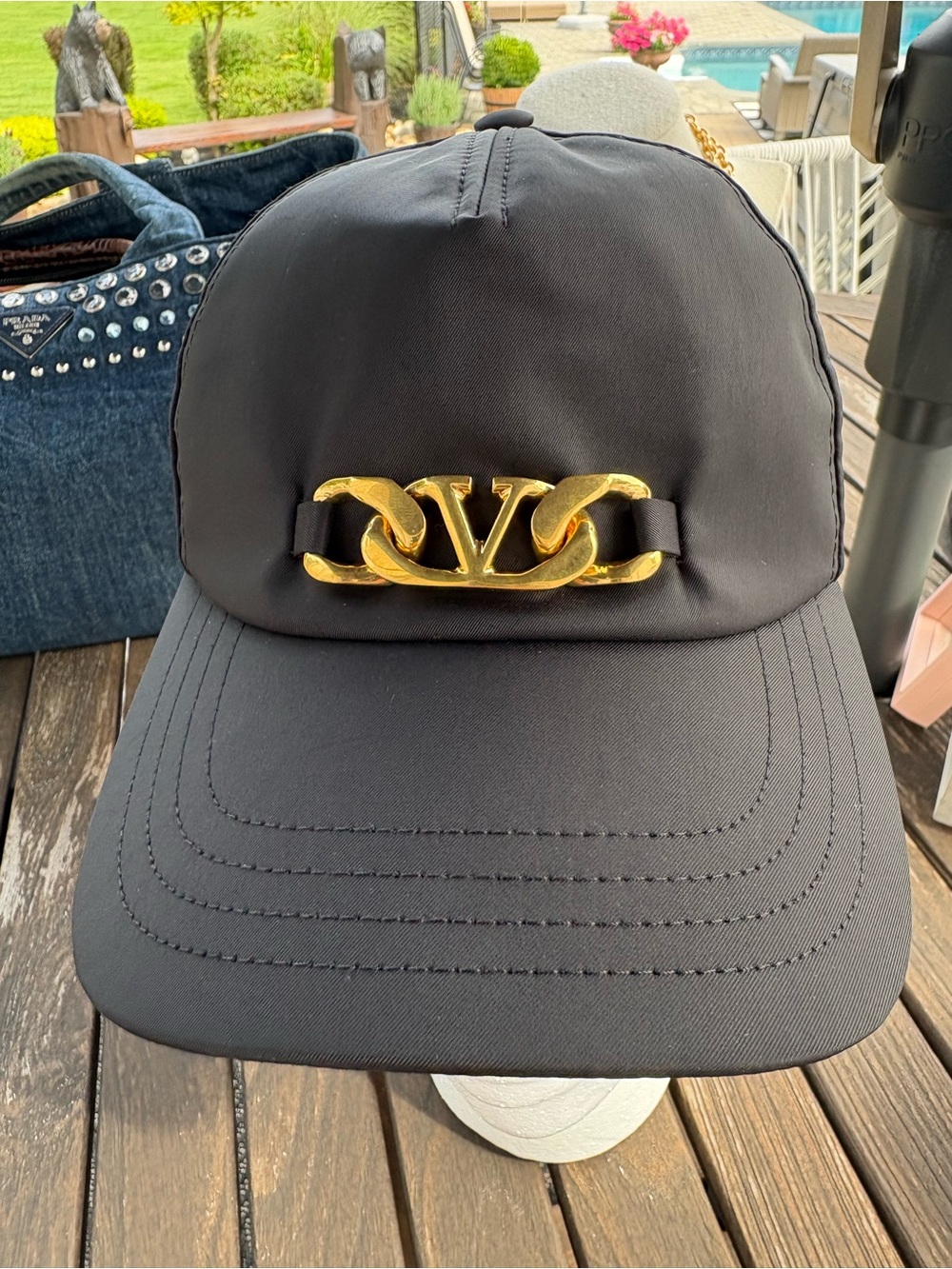 Valentino Garavani Black Cap with Gold V Logo